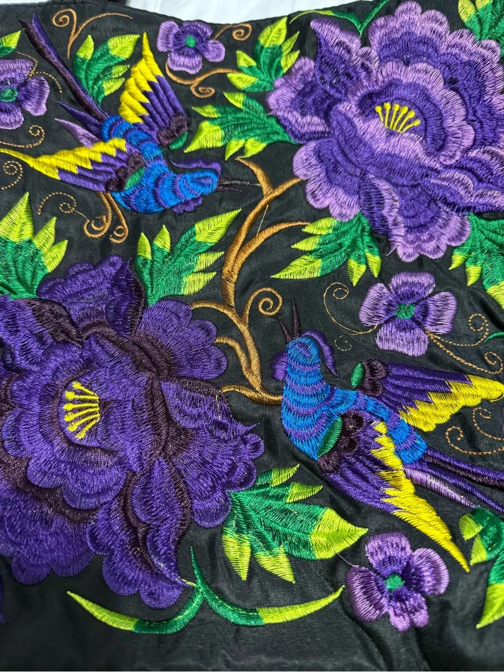 Purple Floral Embroidered Tote Bag - Women